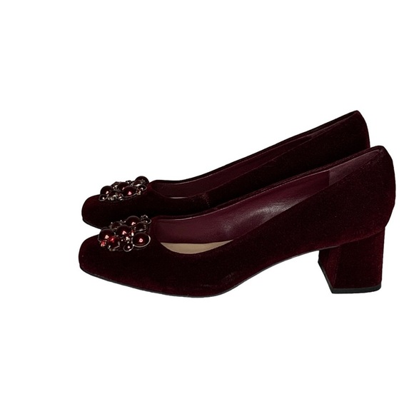 Isaac Mizrahi Live! Embellished Block Heel Pumps‎ in Wine Size 9.5M - Picture 2 of 9